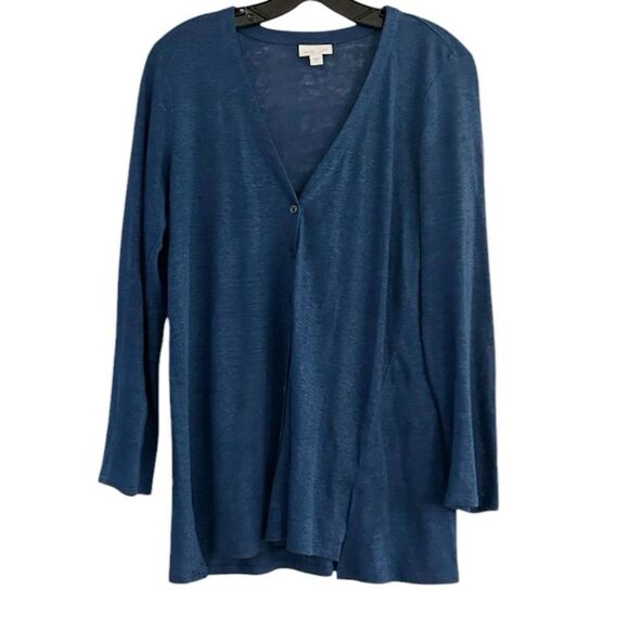 J. Jill Womens Love Linen Blue V-Neck Cardigan Sweater Size Small lightweight - Picture 1 of 9
